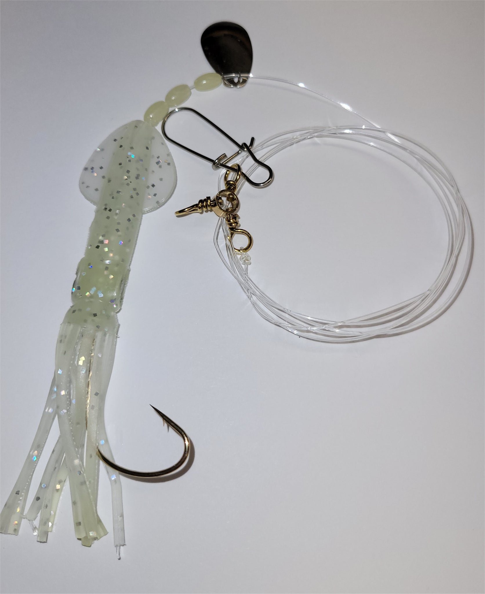 big squid fishing hook Fluke Rig- Big Glow Squid-12 Per Pack #573GW| Shark River Mail Order