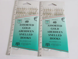 Snelled Gold Aberdeen Fishing Hooks Size 2 4 6 8 assorted- 40 Pack- 40-GA