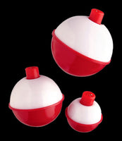 Plastic Snap on Round Unweighted Bobber- Red/white- 1 1/2"- 3 pack