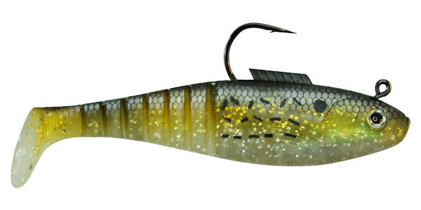 bunker fish lure Vudu Shad Pre-rigged 6" Golden Bunker- 2 per pack| Shark River Mail Order